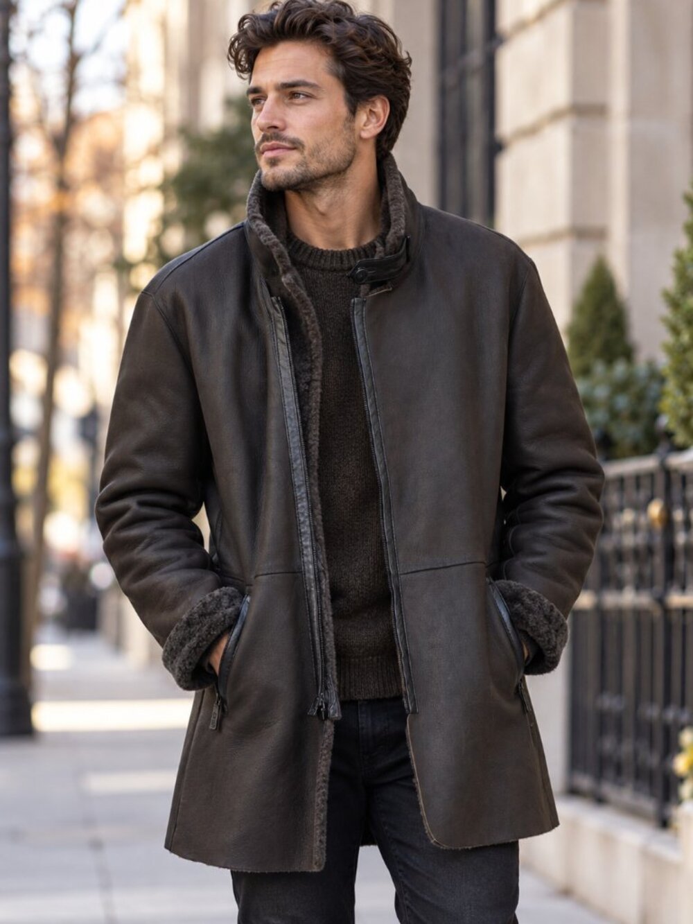 Armani Collezioni Genuine Lambskin Shearling Leather Coat Italy Size 46